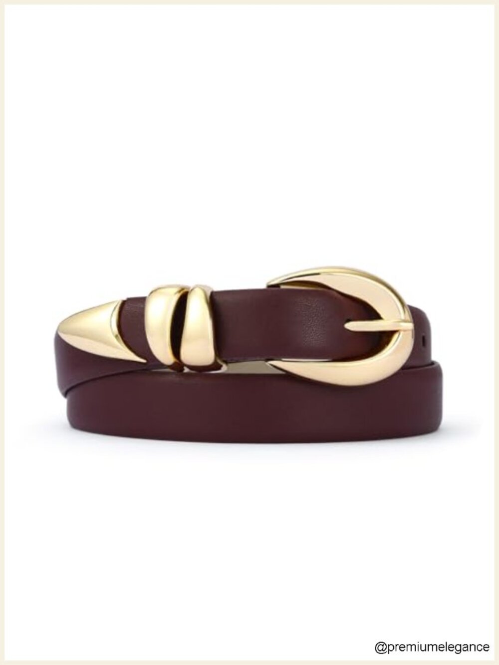 Women's Faux Leather Belt with Gold Buckle - Retro